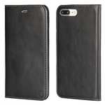 Luxury Top Layer Cowhide Genuine Leather Wallet Case for iPhone 7 Plus 5.5 inch - Black