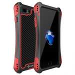 R-JUST Gorilla Glass Shockproof Metal Case Carbon Fiber Cover for iPhone SE 2020 / 7 4.7inch - Black&Red