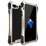 R-JUST Gorilla Glass Shockproof Metal Case Carbon Fiber Cover for iPhone SE 2020 / 7 4.7inch - Gold&Black