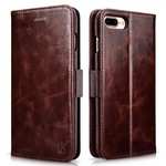 ICARER Genuine Oil Wax Leather 2in1 Flip Case + Back Cover For iPhone 7 Plus 5.5 inch - Coffee