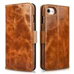 ICARER Oil Wax Genuine Leather Detachable 2 in 1 Wallet Stand Case For iPhone SE 2020 / 7 4.7 inch - Brown