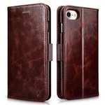 ICARER Oil Wax Genuine Leather Detachable 2 in 1 Wallet Stand Case For iPhone SE 2020 / 7 4.7 inch - Coffee
