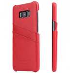 Genuine Leather Back Cover Case with 2 Credit Card ID Slots Holders for Samsung Galaxy S8+ Plus - Red
