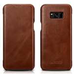 ICARER Curved Edge Vintage Series Cowhide Leather Side open Flip Folio Protective Case Cover for Samsung Galaxy S8+ Plus - Brown