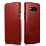 ICARER Curved Edge Vintage Series Cowhide Leather Side open Flip Folio Protective Case Cover for Samsung Galaxy S8+ Plus - Red