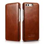ICARER Curved Edge Vintage Series Cowhide Leather Slim Side Open Flip Case Cover for Huawei P10 - Brown