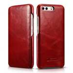 ICARER Curved Edge Vintage Series Cowhide Leather Slim Side Open Flip Case Cover for Huawei P10 - Red
