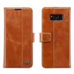 Genuine Leather Wallet Case Credit Card Protector for Samsung Galaxy S8+ Plus - Brown