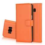 Genuine Leather Wallet Flip Cover Case Card Holder for Samsung Galaxy S8 - Orange
