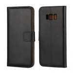 Genuine Leather Wallet Flip Cover Case Card Holder for Samsung Galaxy S8 - Black