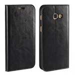 Crazy Horse Genuine Leather Wallet Case with Stand For Samsung Galaxy A5 2017 - Black