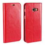 Crazy Horse Genuine Leather Wallet Case with Stand For Samsung Galaxy A5 2017 - Red