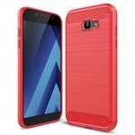 Case for Samsung Galaxy A7 2017 Carbon Fiber Texture Brushed Soft TPU Case Back Cover - Red