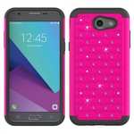 Case For Samsung Galaxy J3 Emerge Cover Hard Rubber Hybrid Diamond Bling Phone Skin - Hot pink&Black