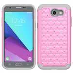Case For Samsung Galaxy J3 Emerge Cover Hard Rubber Hybrid Diamond Bling Phone Skin - Pink&Gray