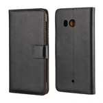 Genuine Leather Flip Case Stand Wallet Case Card Holder for HTC U11 Black