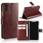Crazy Horse Pattern PU Leather Wallet Holster Flip Case Phone Cover For iPhone X - Brown