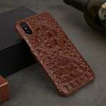 Crocodile Head Pattern Genuine Leather Back Case for iPhone X - Brown