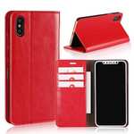Genuine Leather Card Slots Crazy Horse Grain Case for iPhone X - Red