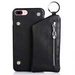 Genuine Leather Dual Zipper Wallet Holder Case Cover For iPhone SE 2020 / 7 - Black