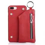 Genuine Leather Dual Zipper Wallet Holder Case Cover For iPhone SE 2020 / 7 - Red