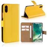 Genuine Leather Flip Wallet Case Cover Card Holder For iPhone X - Yellow