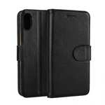 Genuine Leather Wallet Card Holder Flip Stand Case for iPhone X - Black