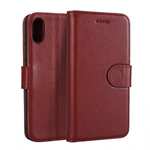 Genuine Leather Wallet Card Holder Flip Stand Case for iPhone X - Wine Red