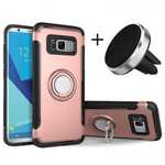 Hybrid Shockproof Protective Phone Case with Ring Stand for Samsung Galaxy S8 Plus - Rose gold