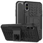PC+TPU Shockproof Stand Hybrid Armor Rubber Cover Case For iPhone X - Black