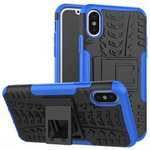 PC+TPU Shockproof Stand Hybrid Armor Rubber Cover Case For iPhone X - Blue