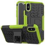 PC+TPU Shockproof Stand Hybrid Armor Rubber Cover Case For iPhone X - Green