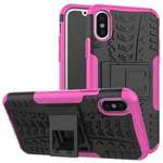 PC+TPU Shockproof Stand Hybrid Armor Rubber Cover Case For iPhone X - Hot Pink