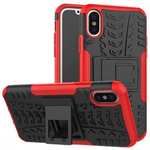 PC+TPU Shockproof Stand Hybrid Armor Rubber Cover Case For iPhone X - Red