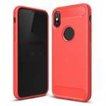 TPU Carbon Fiber Scratch Resilient Shock Absorption Protective Silicone Case for iPhone X - Red
