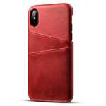 Ultra thin Leather Back Case Slim Card Slot Cover for iPhone X - Red