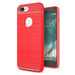 Brushed Metal Texture Soft TPU Silicone Carbon Fiber Protective Cover for iPhone 8 Plus - Red