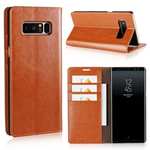 Crazy Horse Genuine Leather Flip Wallet Stand Case for Samsung Galaxy Note 8 - Brown