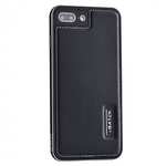 Genuine Leather Back+Aluminum Metal Bumper Case Cover For iPhone 8 Plus 5.5 inch - Black