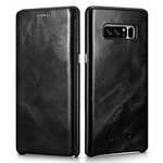 ICARER Curved Edge Vintage Genuine Leather Flip Case For Samsung Galaxy Note 8 - Black