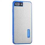Luxury Aluminum Metal Carbon Fiber Stand Cover Case For iPhone 8 Plus 5.5 inch - Blue&Silver