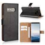 Luxury Genuine Leather Magnetic Flip Wallet Case Stand Cover For Samsung Galaxy Note 8 - Black