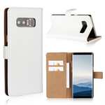 Luxury Genuine Leather Magnetic Flip Wallet Case Stand Cover For Samsung Galaxy Note 8 - White