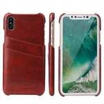 Oil Wax Style Insert Card Leather Back Case Cover for iPhone X - Brown