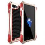 R-JUST Metal Gorilla Glass Shockproof Case Carbon Fiber Cover for iPhone 8 Plus - Gold&Red