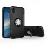Ring Stand Armor Hybrid Shockproof Protective Cover Phone Case For iPhone X - Black