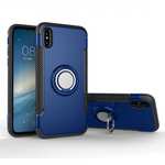 Ring Stand Armor Hybrid Shockproof Protective Cover Phone Case For iPhone X - Dark blue