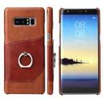 Genuine Real Leather Buckle Ring Back Case Cover for Samsung Galaxy Note 8 - Brown