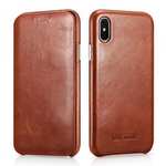 ICARER Curved Edge Vintage Series Genuine Leather Flip Case For iPhone X - Brown