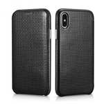 ICARER Woven Pattern Series Curved Edge Real Leather Folio Case for iPhone X - Black